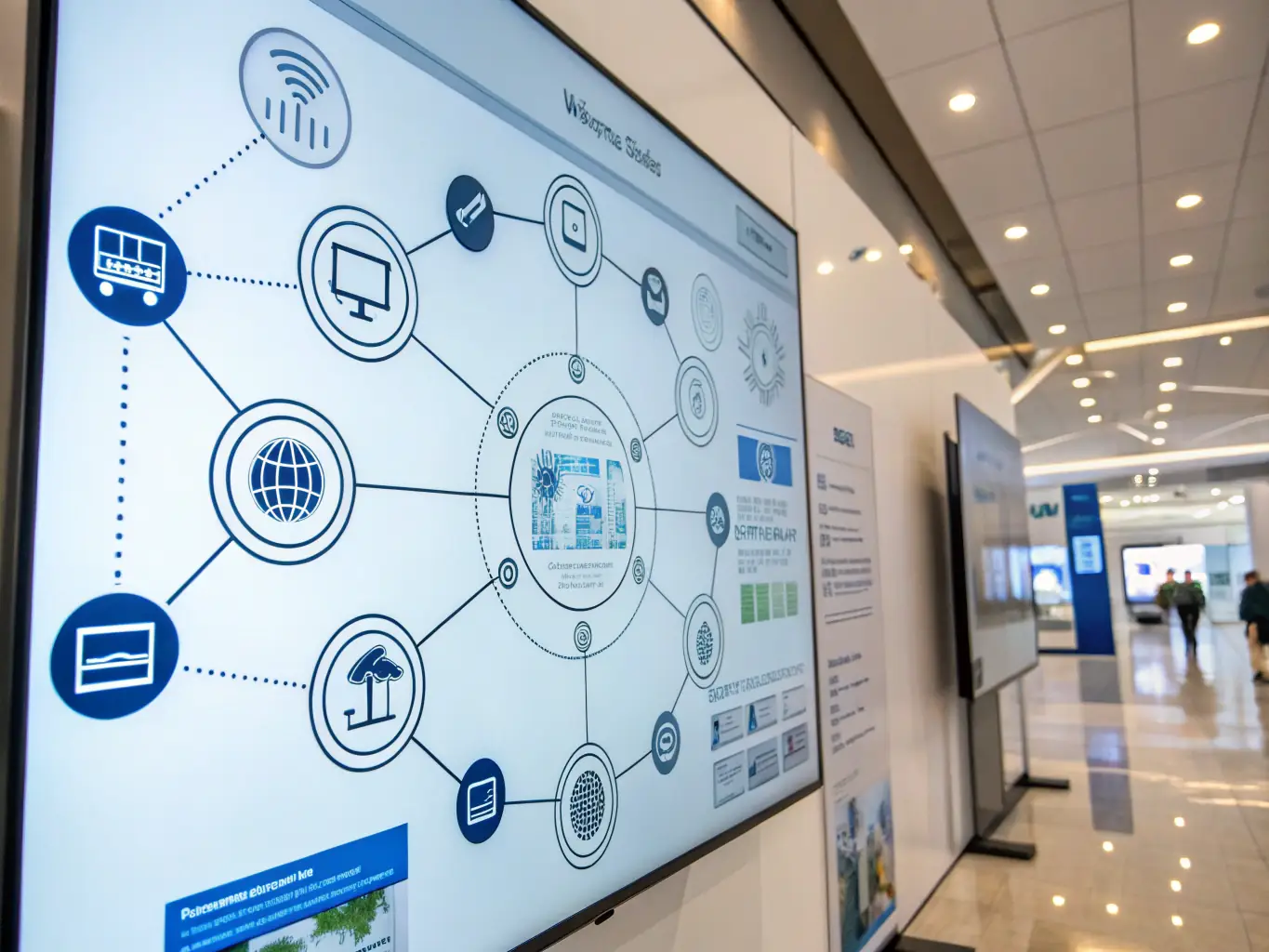 A visual of multiple software icons interconnected with data flow arrows, representing system integration.